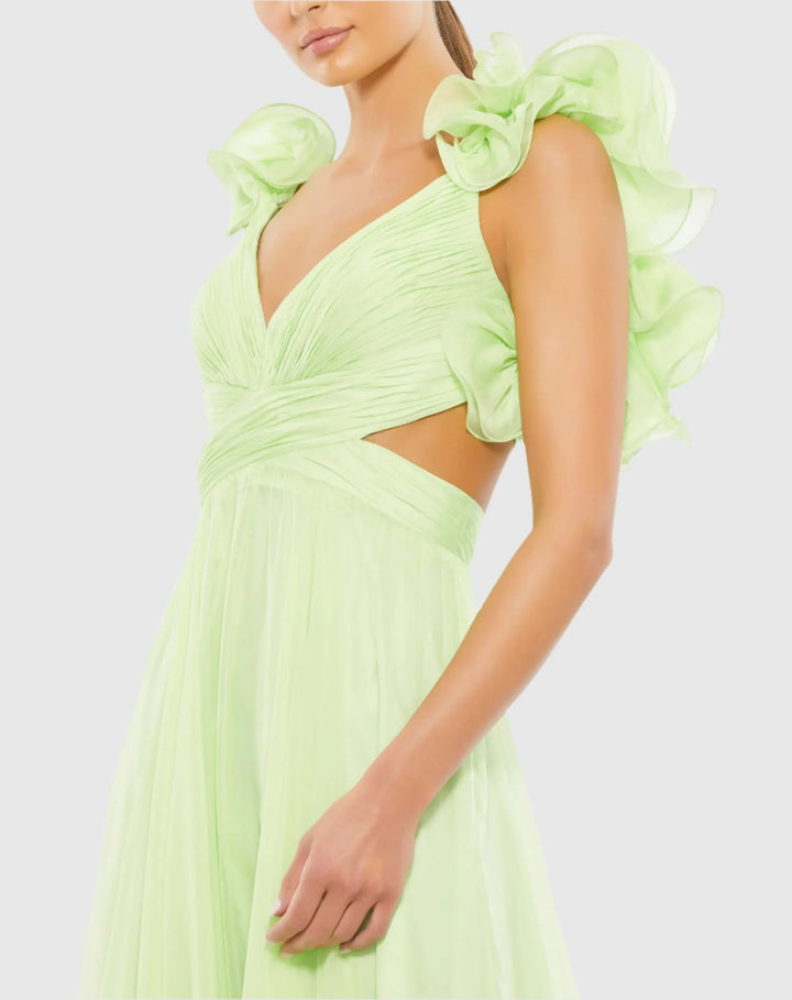 Ruffle Tiered Cut-Out Chiffon Gown