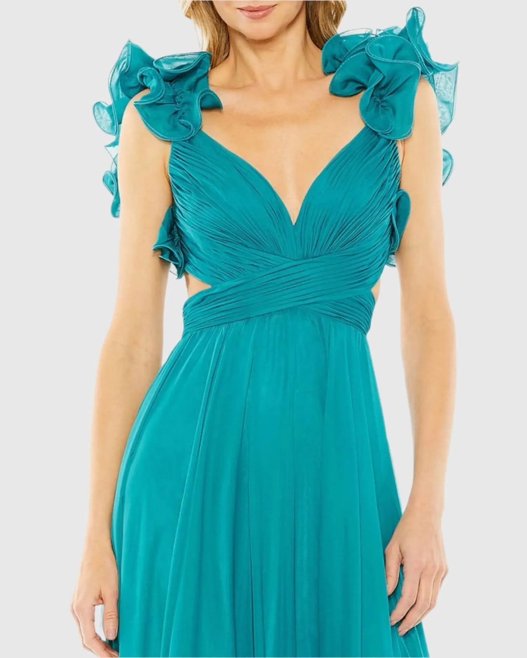 Ruffle Tiered Cut-Out Chiffon Gown