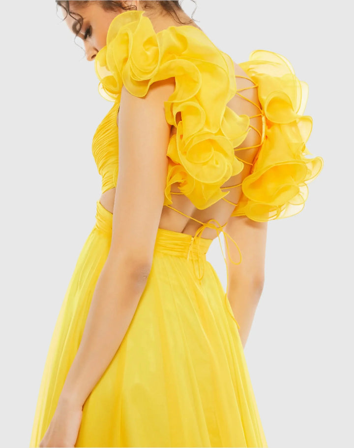Ruffle Tiered Cut-Out Chiffon Gown