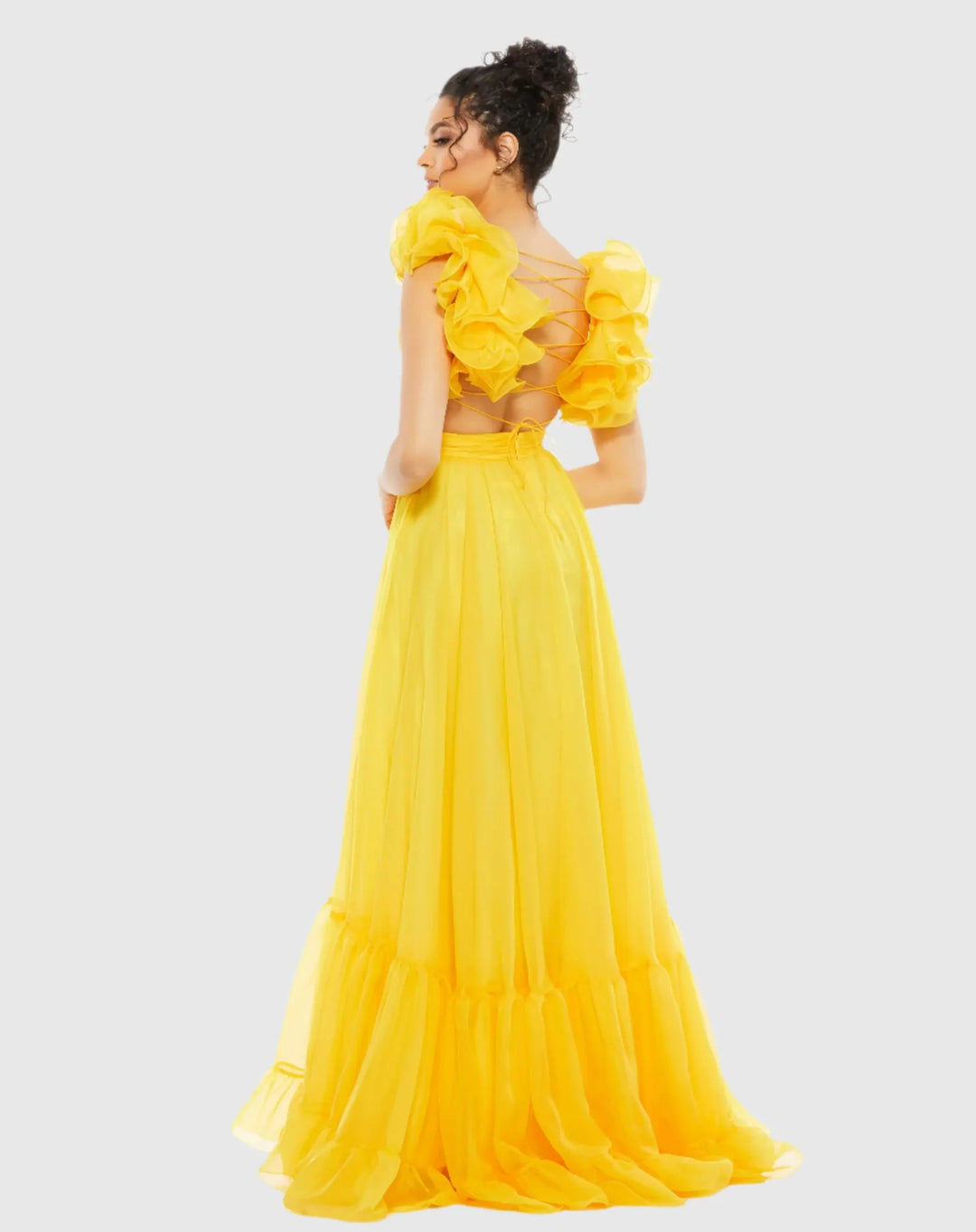 Ruffle Tiered Cut-Out Chiffon Gown