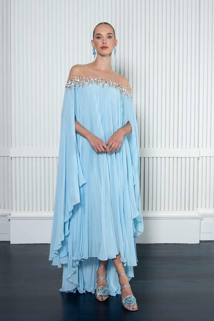 Pleated Chiffon High Low Dress