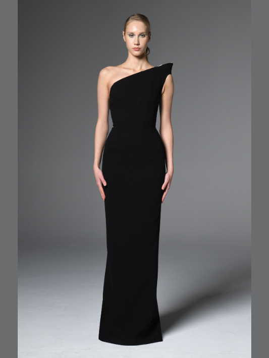 Black asymmetric crêpe dress