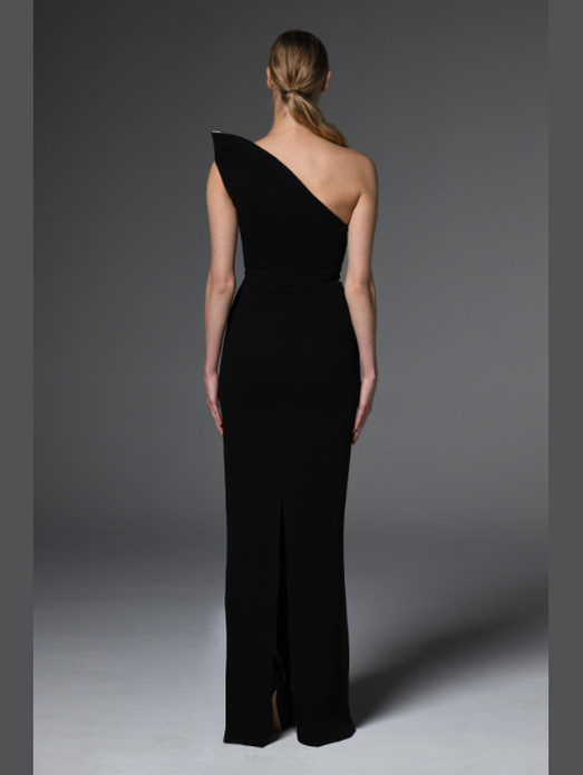 Black asymmetric crêpe dress