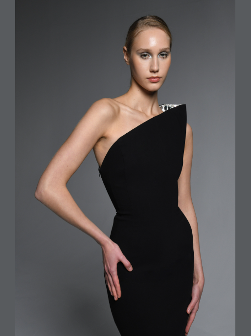 Black asymmetric crêpe dress