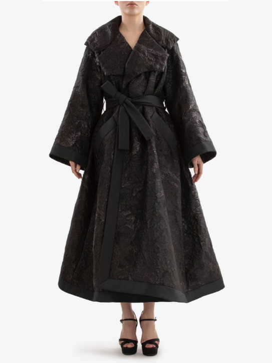 JET BLACK BROCADE COAT