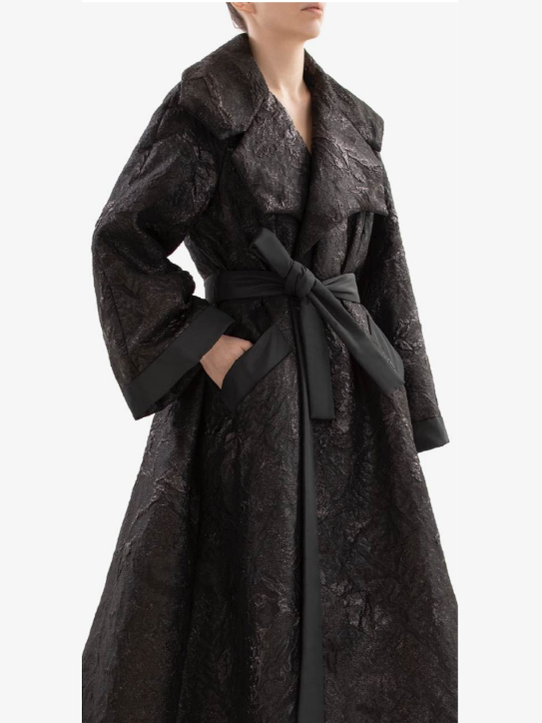 JET BLACK BROCADE COAT
