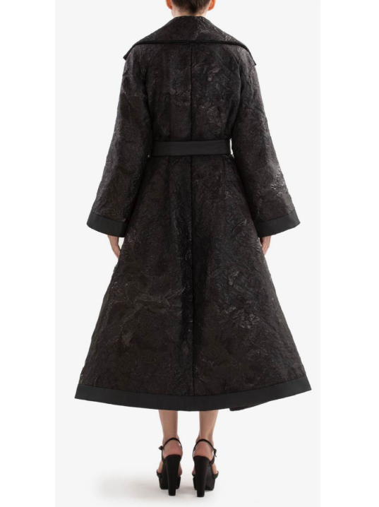 JET BLACK BROCADE COAT