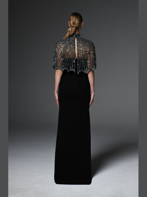 Black Crepe Dress with Embroidred Bolero