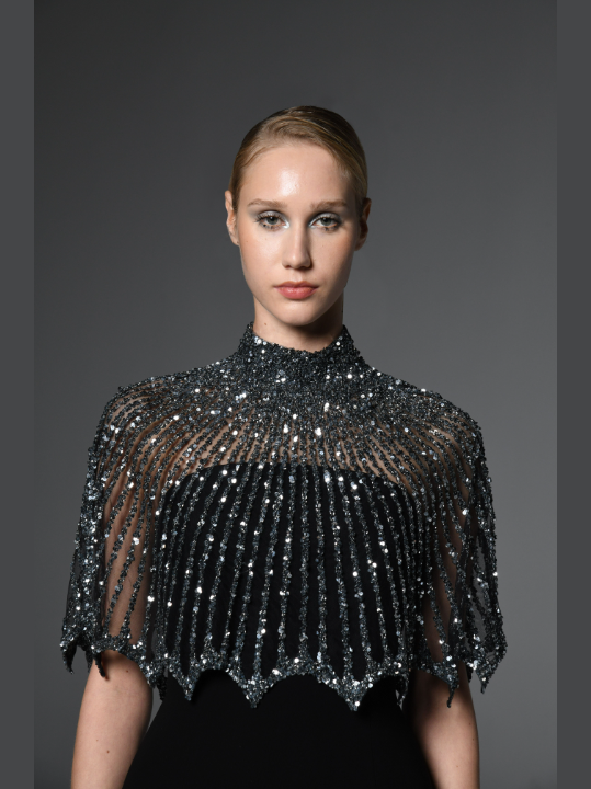 Black Crepe Dress with Embroidred Bolero