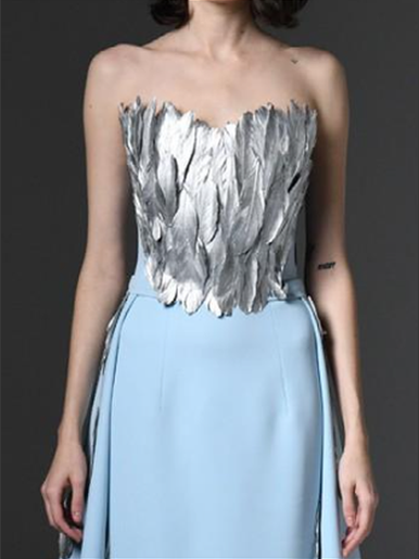 Feather Embellished Dress with Overskirt
