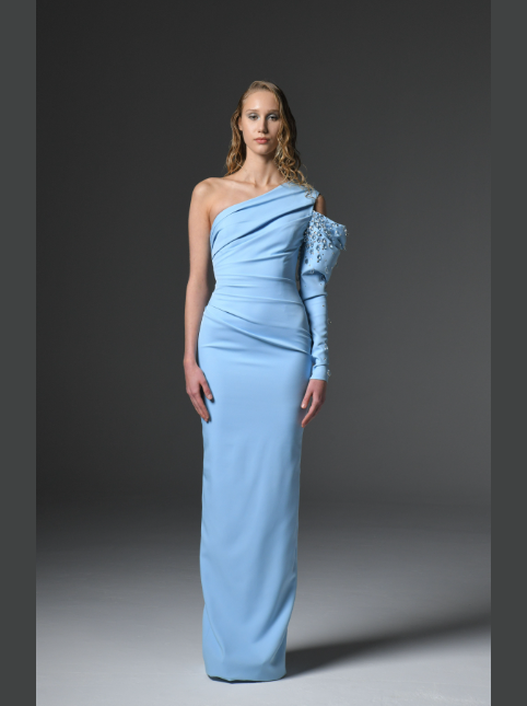 Baby Blue Embroidered Crepe Dress