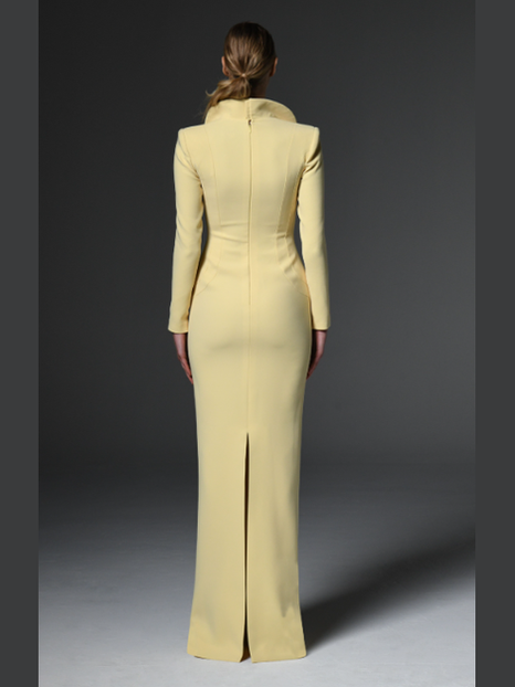 Embroidered Collar Crepe Dress