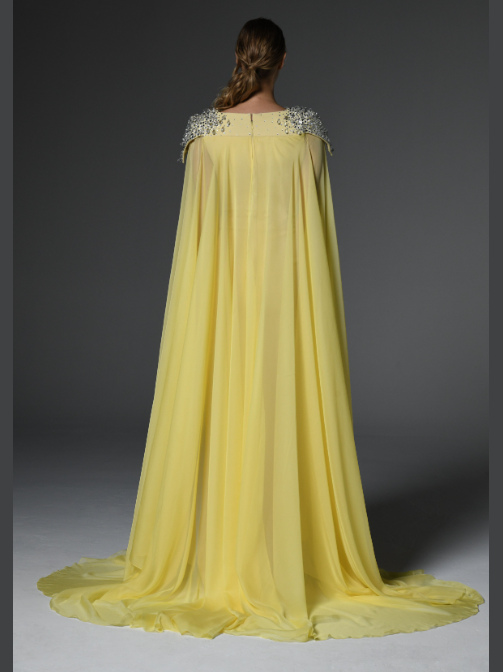Chiffon Cape Embroidred Dress