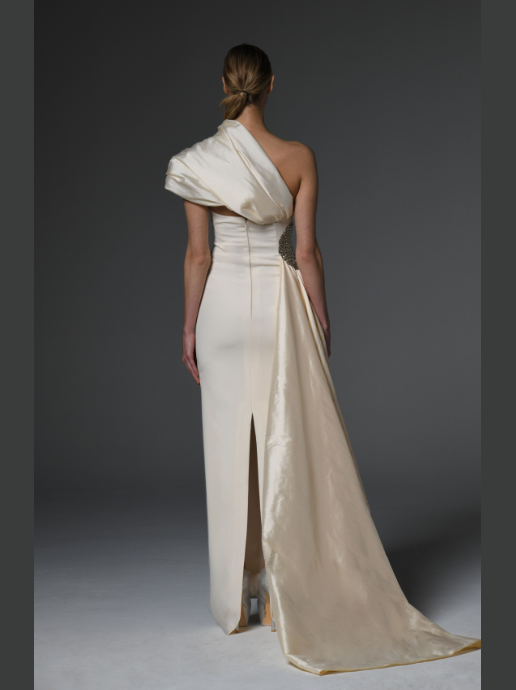 ivory Asymmetric Crepe Dress