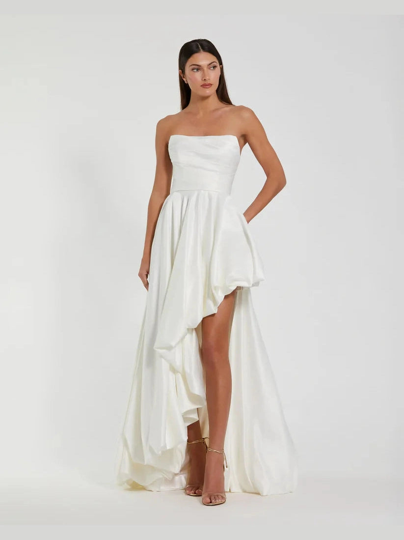 Strapless Ruched High Low Gown