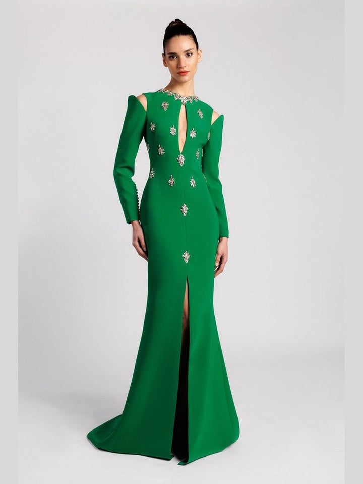 Mermaid Dress with Crystal Embroidery and Chest Slit
