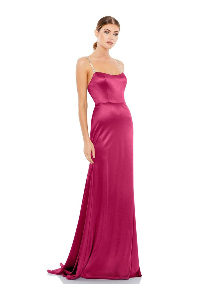 Charmeuse Rhinestone Strap Trumpet Gown