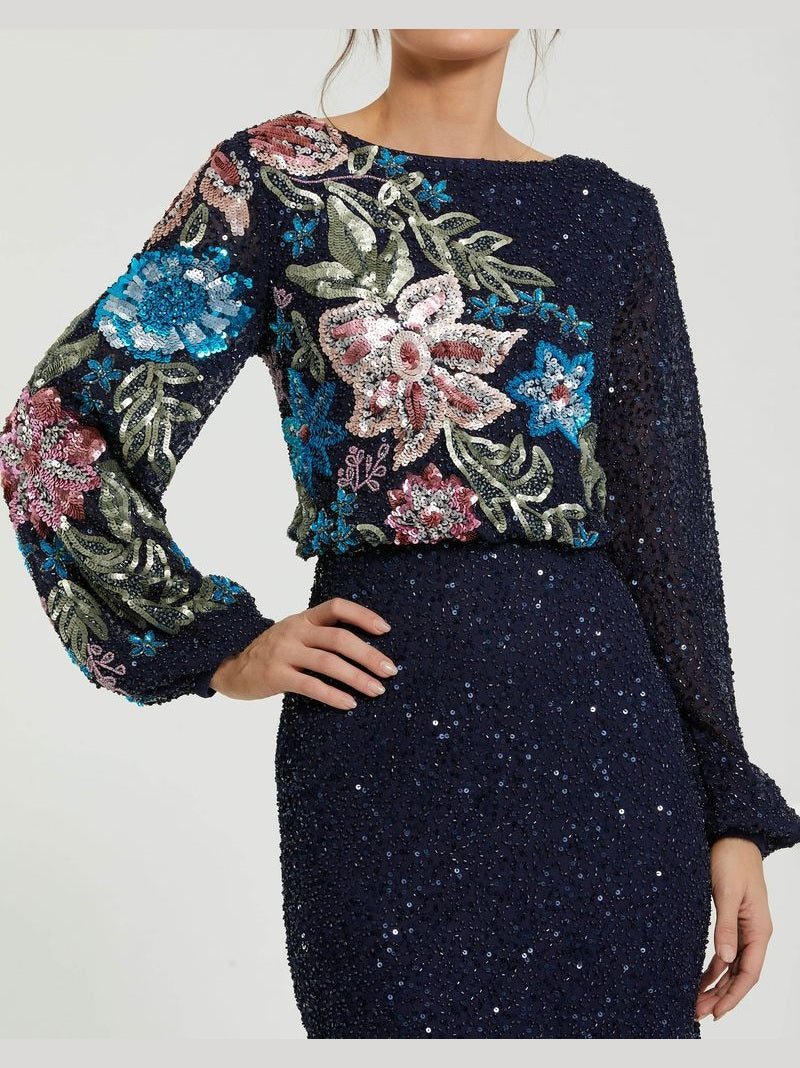 Embellished Floral High Neck Gown