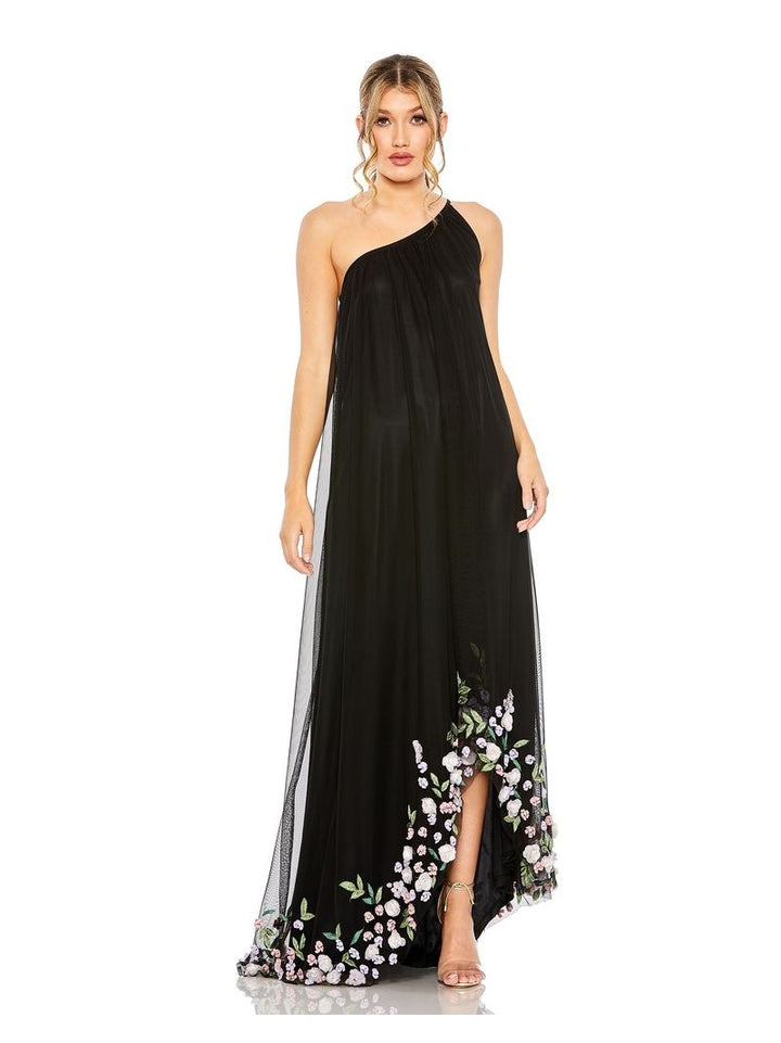 One Shoulder Trapeze Embellished High Low Gown