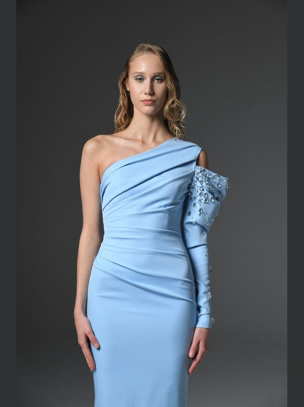 Baby Blue Embroidered Crepe Dress