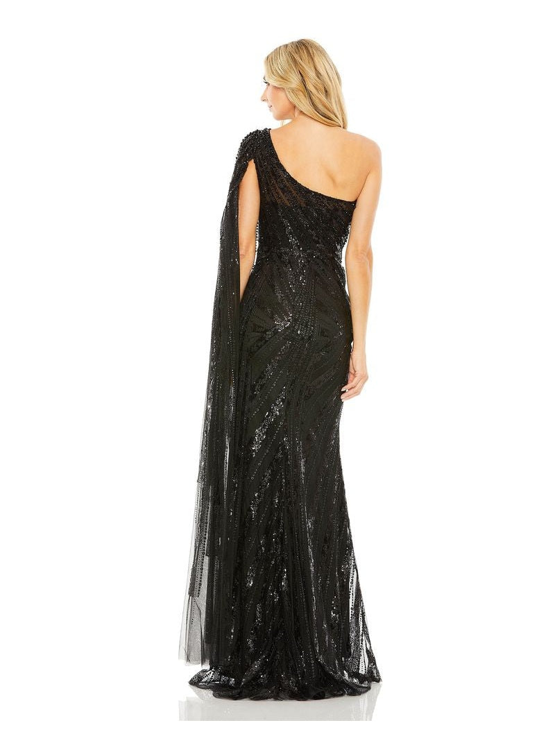 One Shoulder Cape Sleeve Embellished Gown