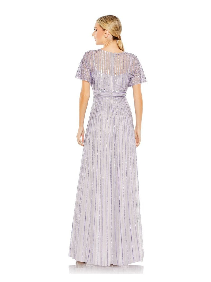 Sequined Butterfly Sleeve Flowy Gown