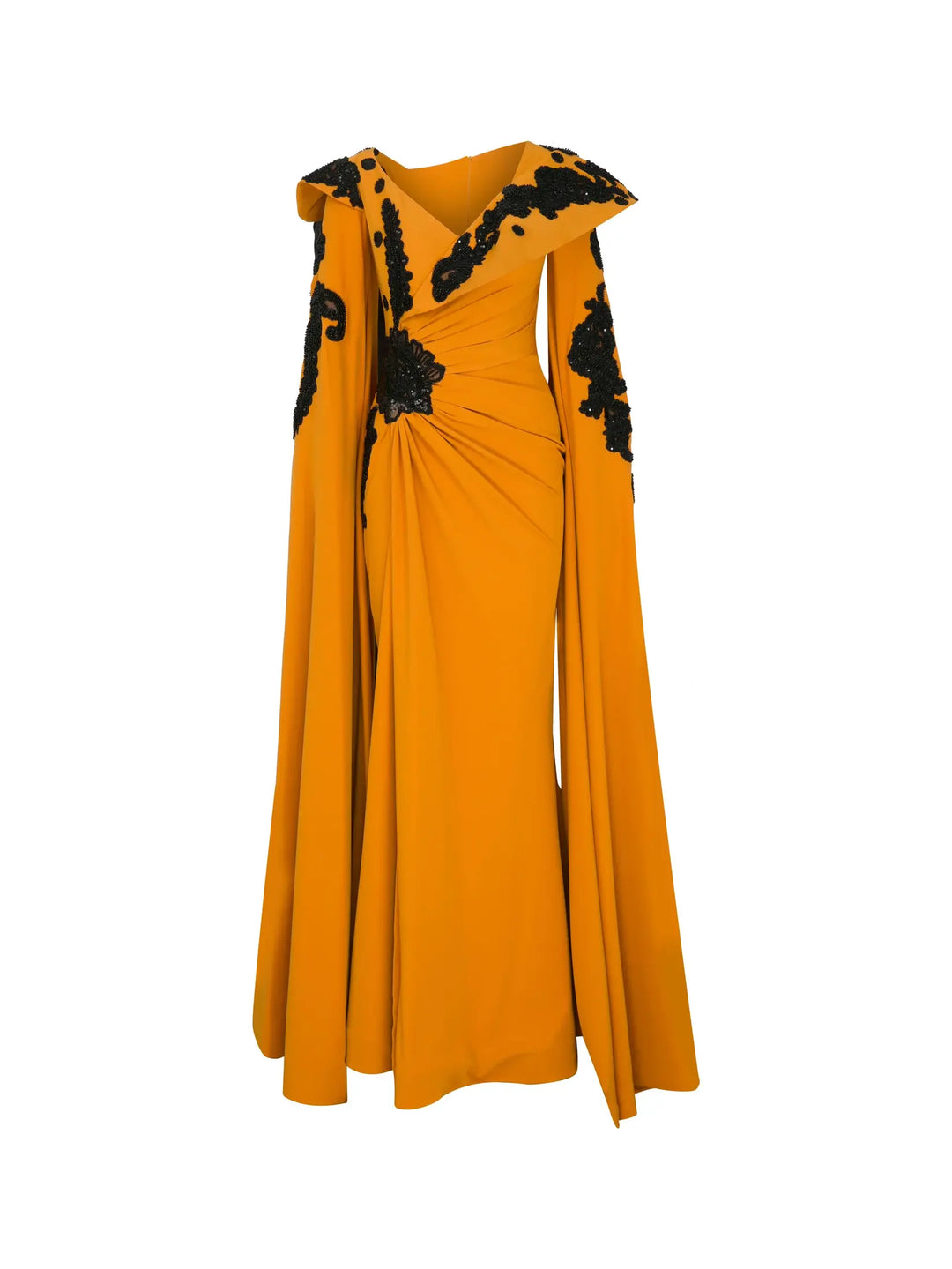 Crepe Beaded Off Shoulder Gown