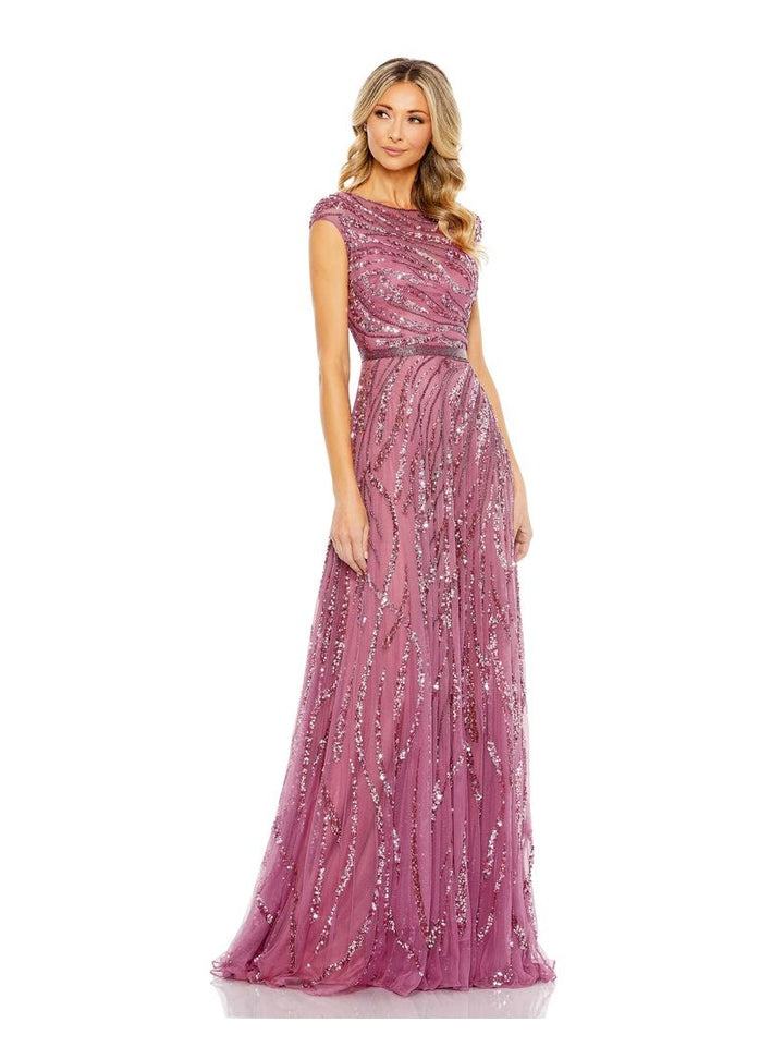 Cap Sleeve Embellished Evening Gown