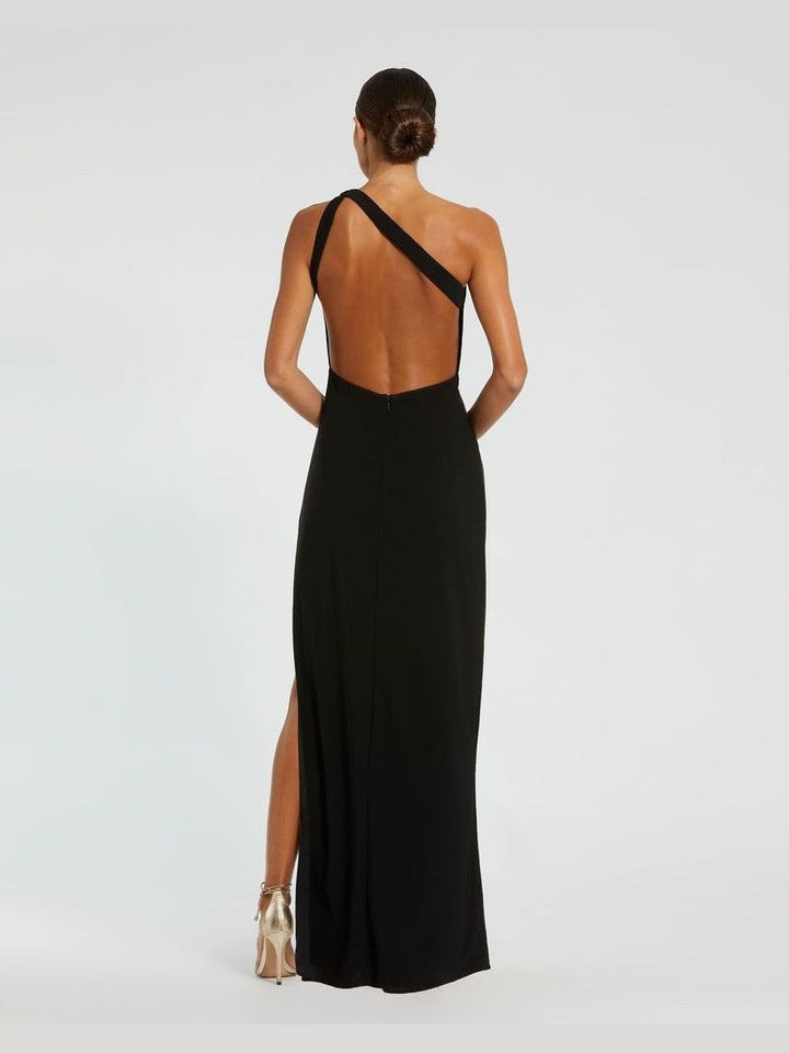 One Shoulder Gown with Sheer Embellished Cut Out