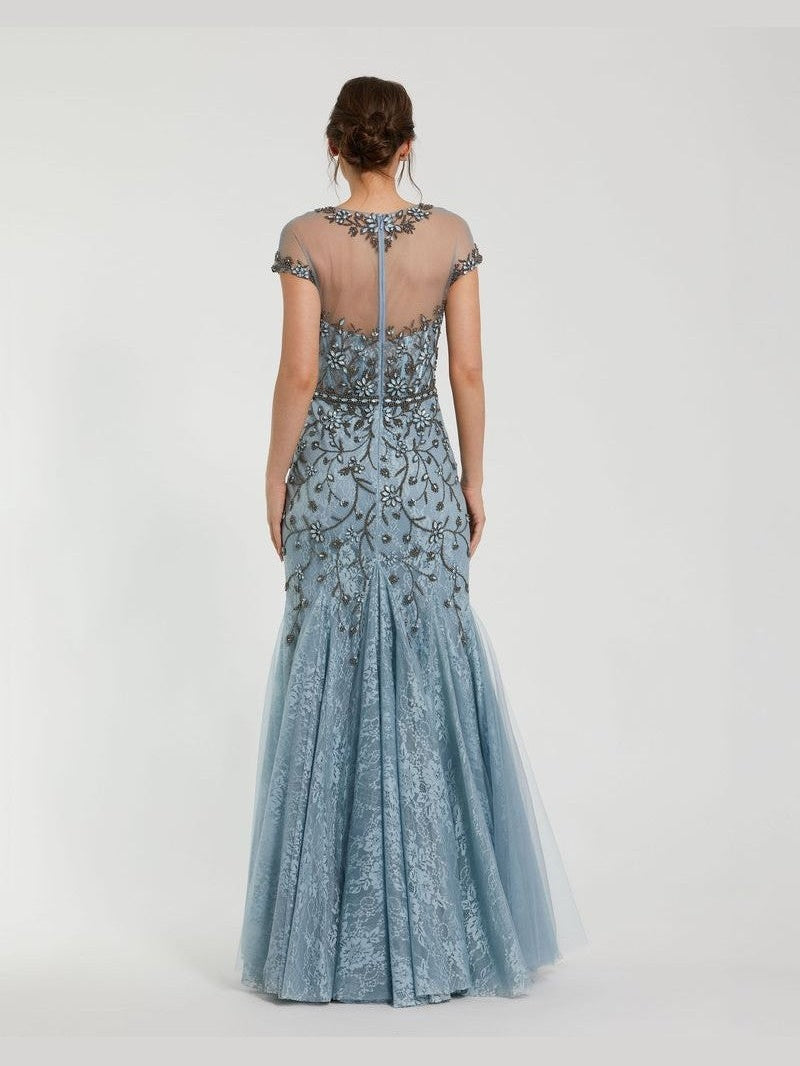 Sheer Top Embellished Mermaid Gown