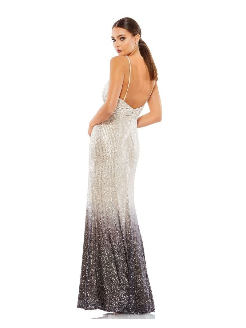 Plunge Neck Ombre Sequin Gown