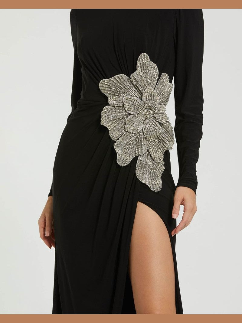 Jersey Gown With Embellished Flower