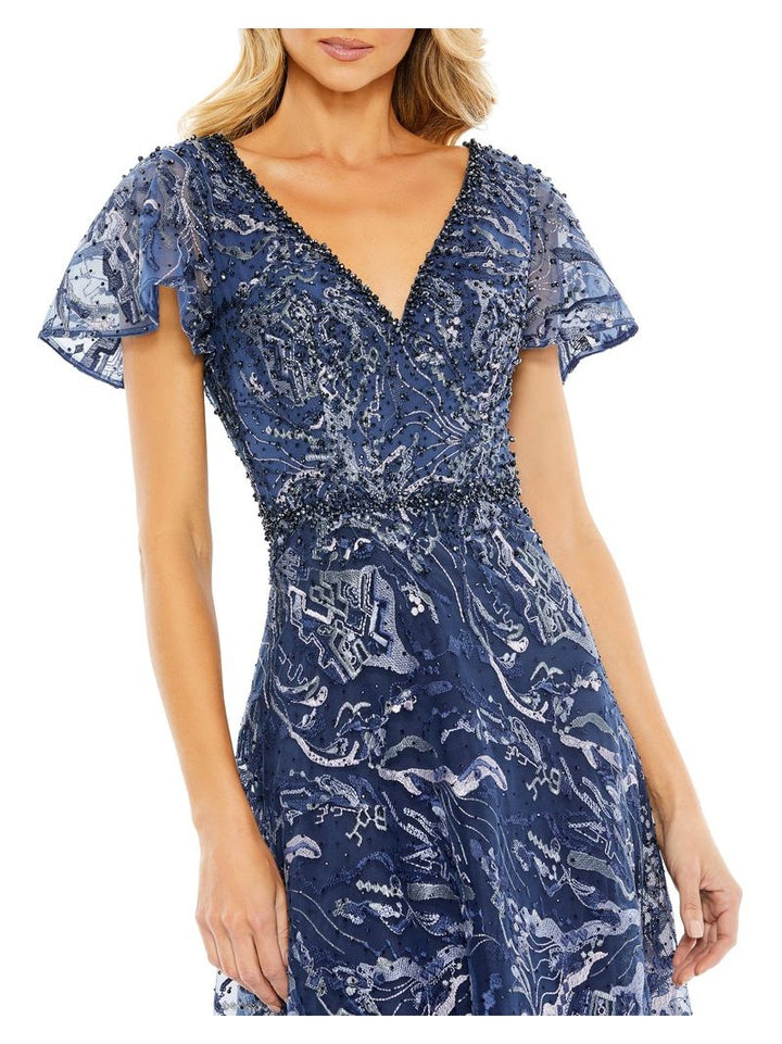 Embellished Illusion Butterfly Sleeve A-Line Gown