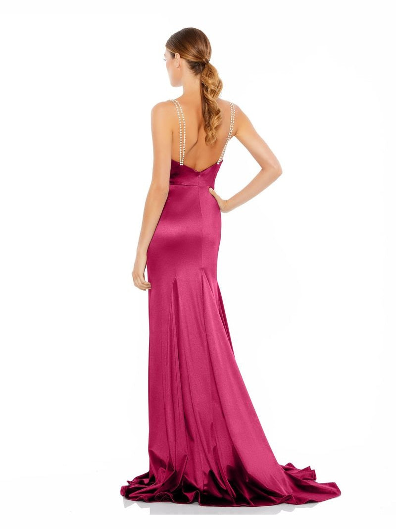 Charmeuse Rhinestone Strap Trumpet Gown