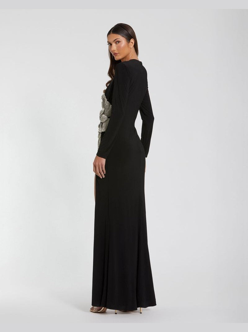 Jersey Gown With Embellished Flower