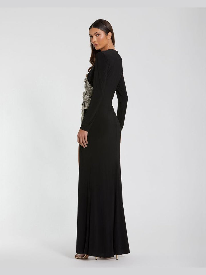 Jersey Gown With Embellished Flower