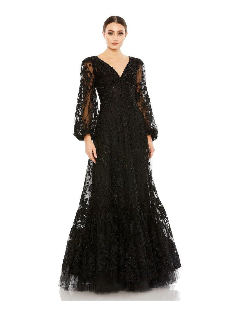 Puff Sleeve A-Line Embroidered Gown