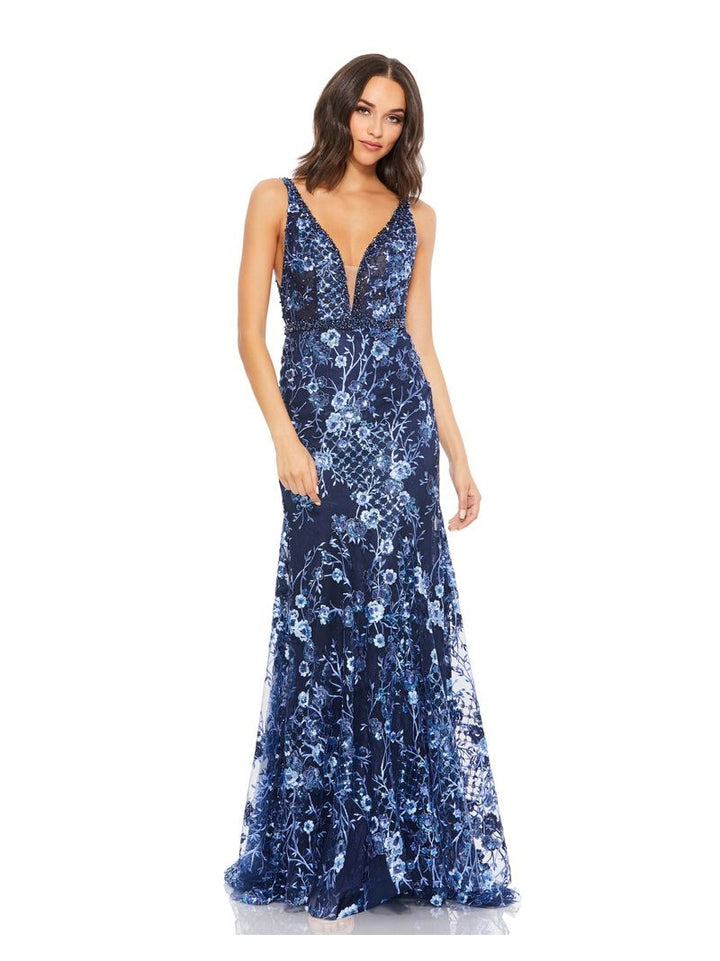 Embellished Sleeveless Plunge Neck Gown