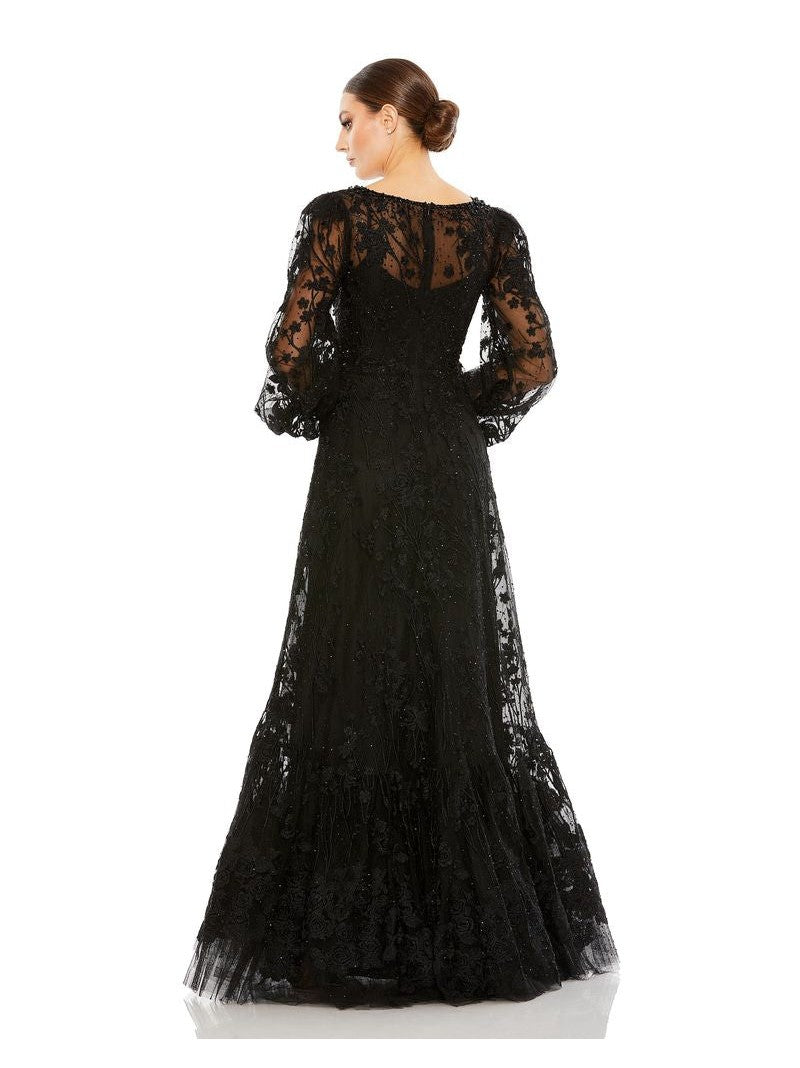 Puff Sleeve A-Line Embroidered Gown