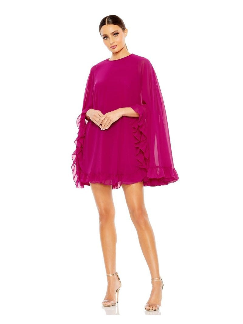 High Neck Ruffle Hem Cape Mini Dress