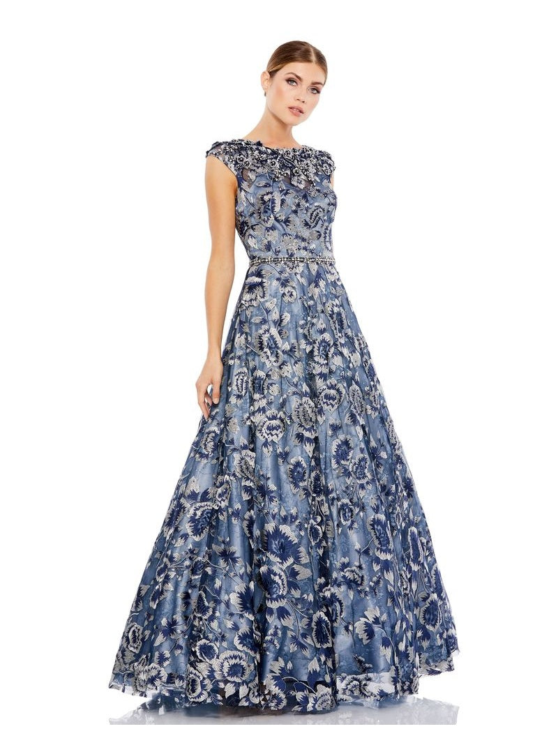 Embellished Cap Sleeve High Neck Ballgown