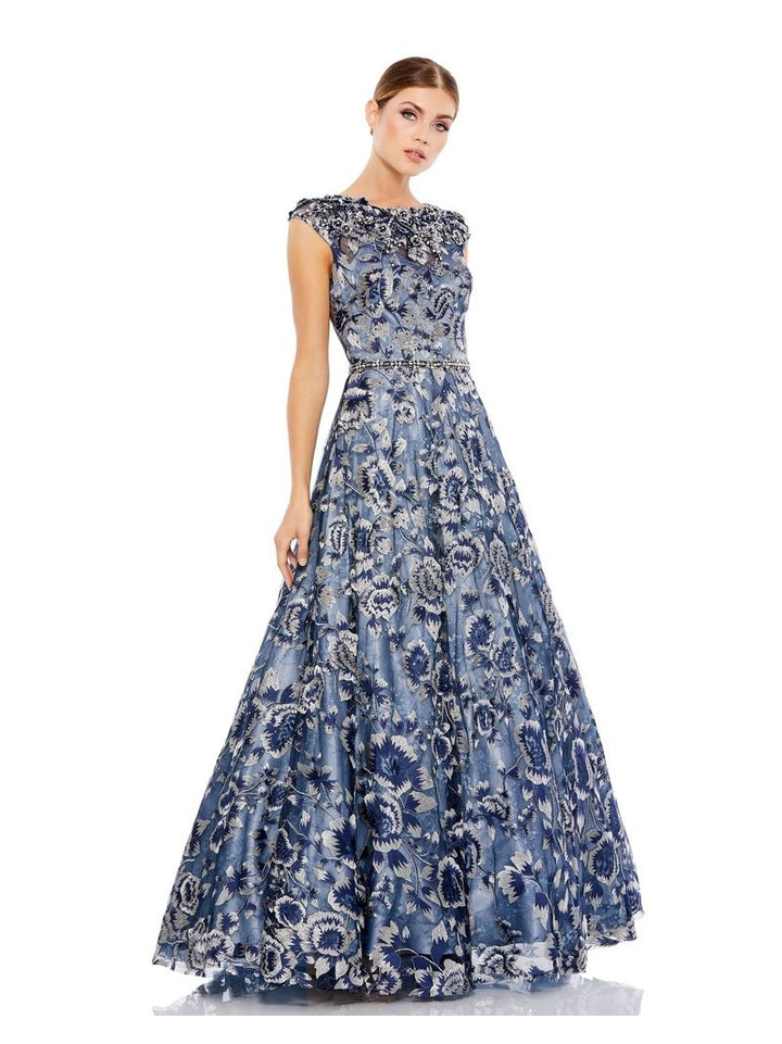 Embellished Cap Sleeve High Neck Ballgown