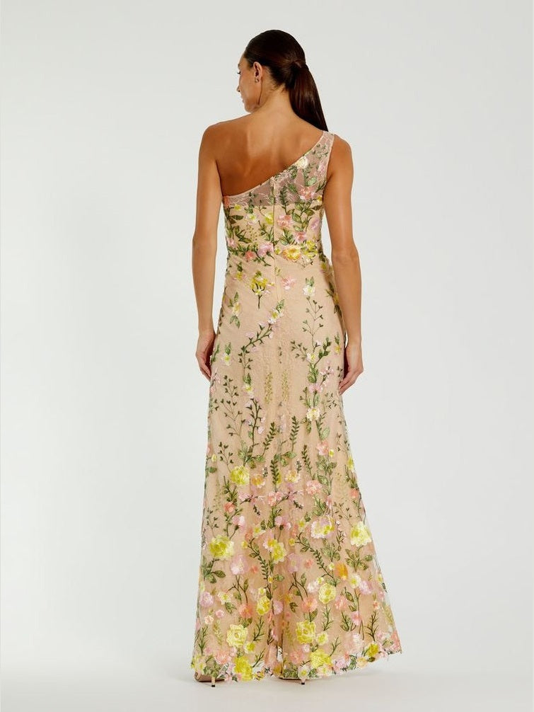 One Shoulder Lace Embroidered Gown