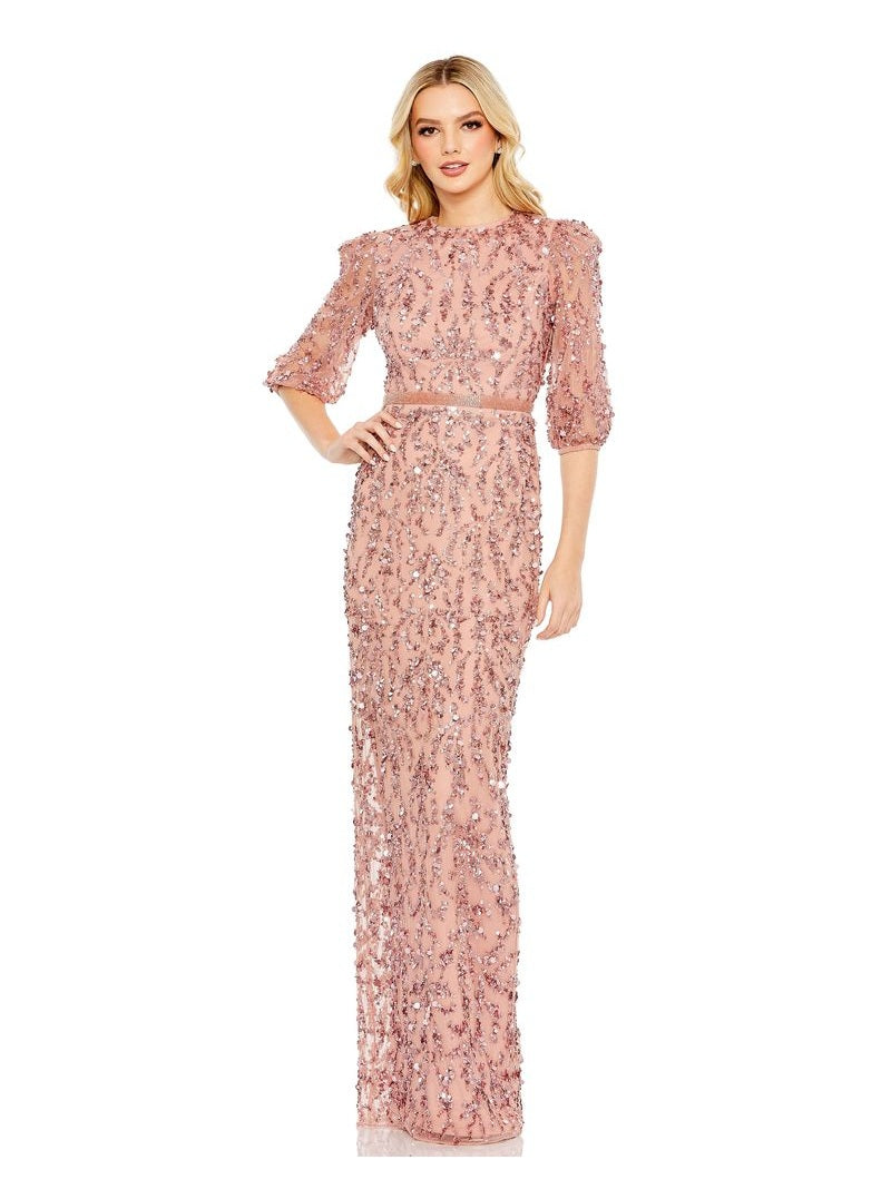 Sequined Elbow Sleeve Gown