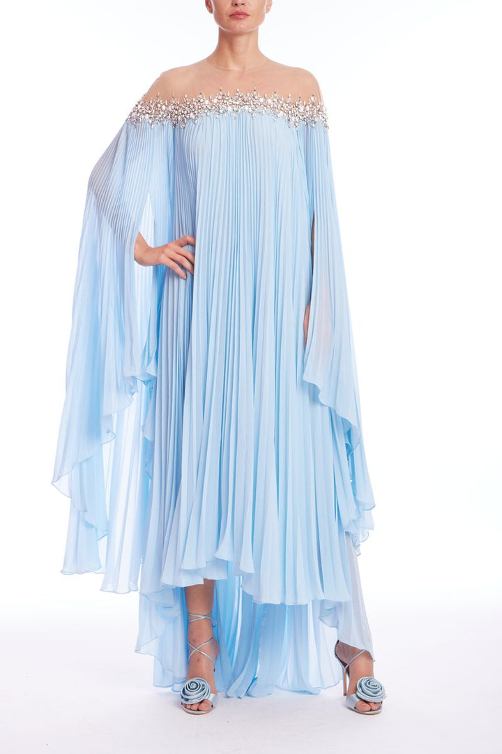 Pleated Chiffon High Low Dress
