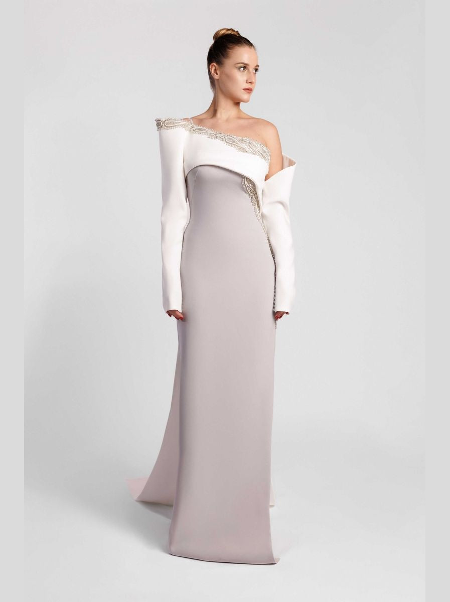 Off-the-Shoulder Evening Dress with Asymmetric Neckline