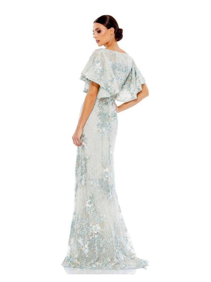 Bell Sleeve Floral Embellished Gown