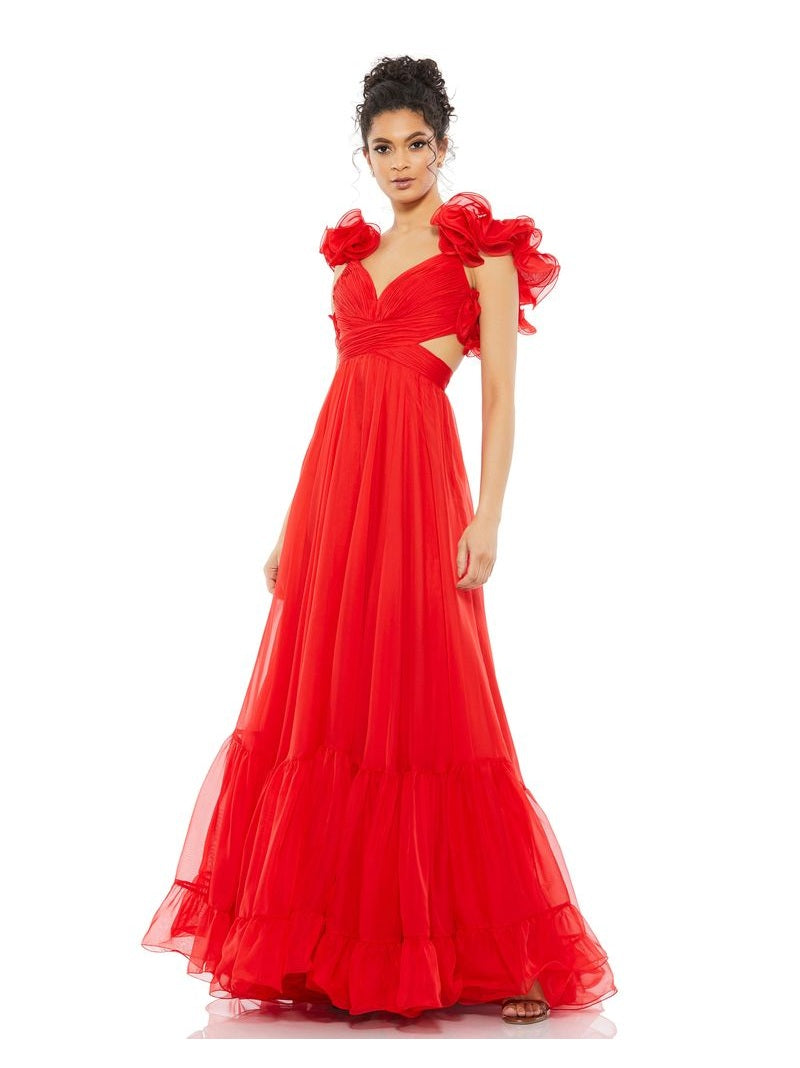 Ruffle Tiered Cut-Out Chiffon Gown