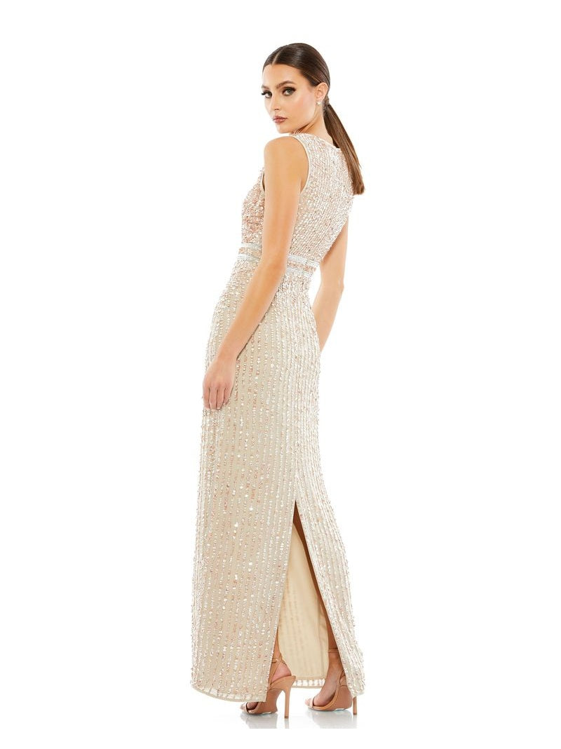 Sequined High Neck Sleeveless Column Gown