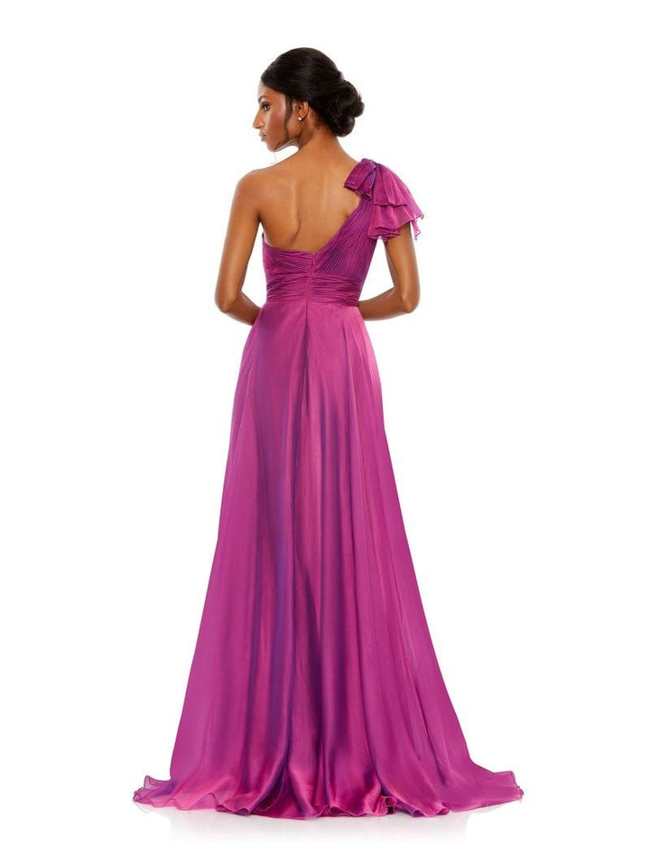 Pleated One Shoulder Chiffon Gown